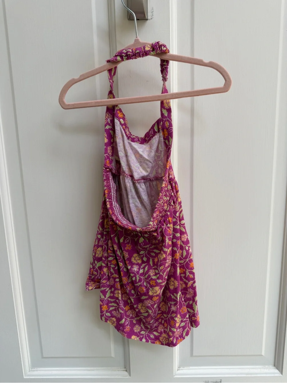 Old Navy Girls 4T Purple Floral Tank Halter Dress in Magenta and Yellow